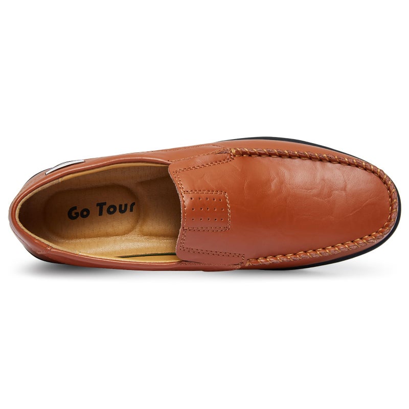 Go Tour Men's Premium Genuine Leather Casual Slip on Loafers Breathable Driving Shoes Fashion Slipper A Brown 12/49 - Image 4